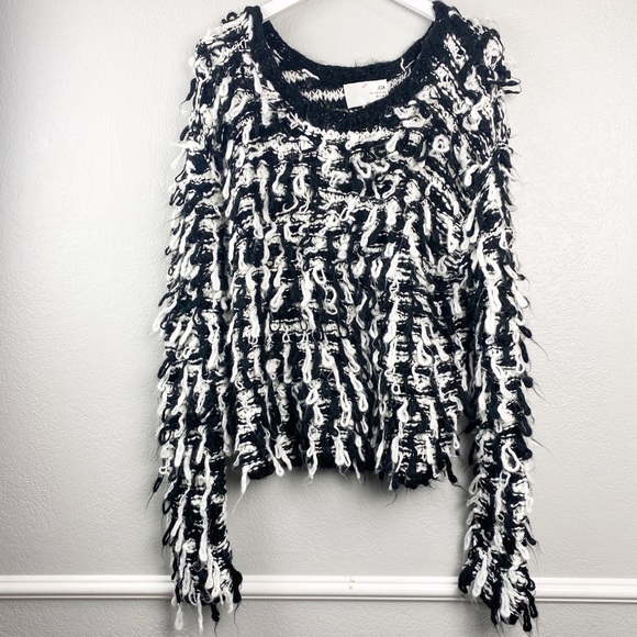 J.O.A. Fringe Pullover Sweater- Black and White - Picture 3 of 6